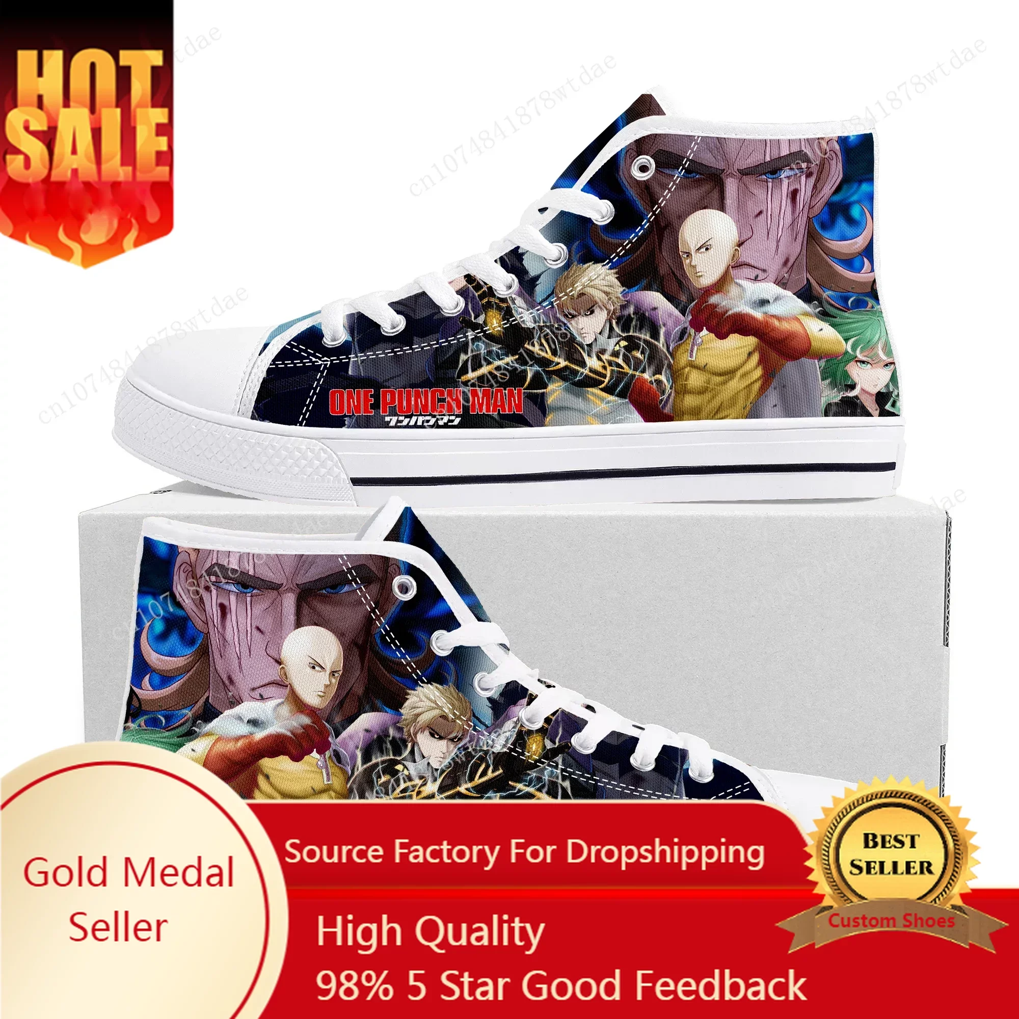 

One Punch Man High Top Sneakers Mens Womens Teenager Saitama High Quality Canvas Sneaker Comics Manga Couple Customized Shoes