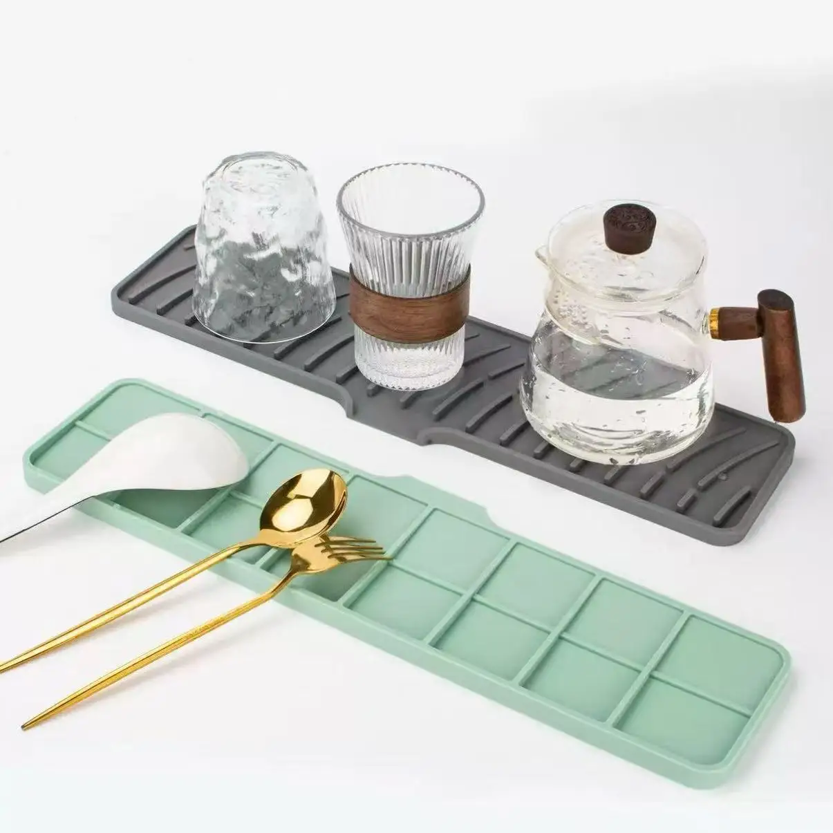 Kitchen Faucet Silicone Mat Bathroom Anti-Slip Sink Drain Mat, Slope Diversion Drainage Mat, Tableware Drying Protection Mat