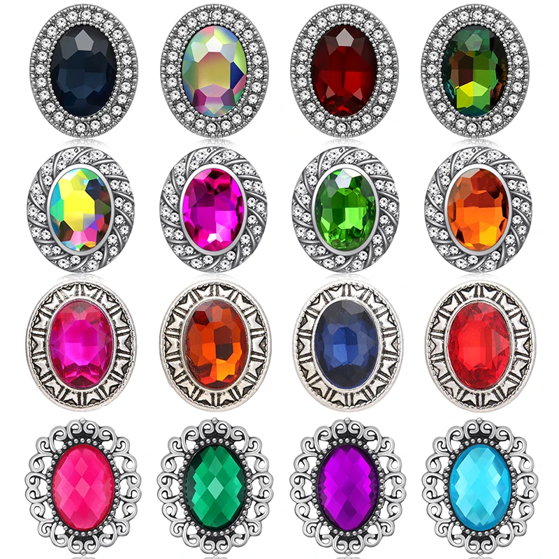 Oval Style Colorful Rhinestone Crystal edging beauty Metal 18mm snap buttons for DIY 18mm snap jewelry Accessories Women Gift