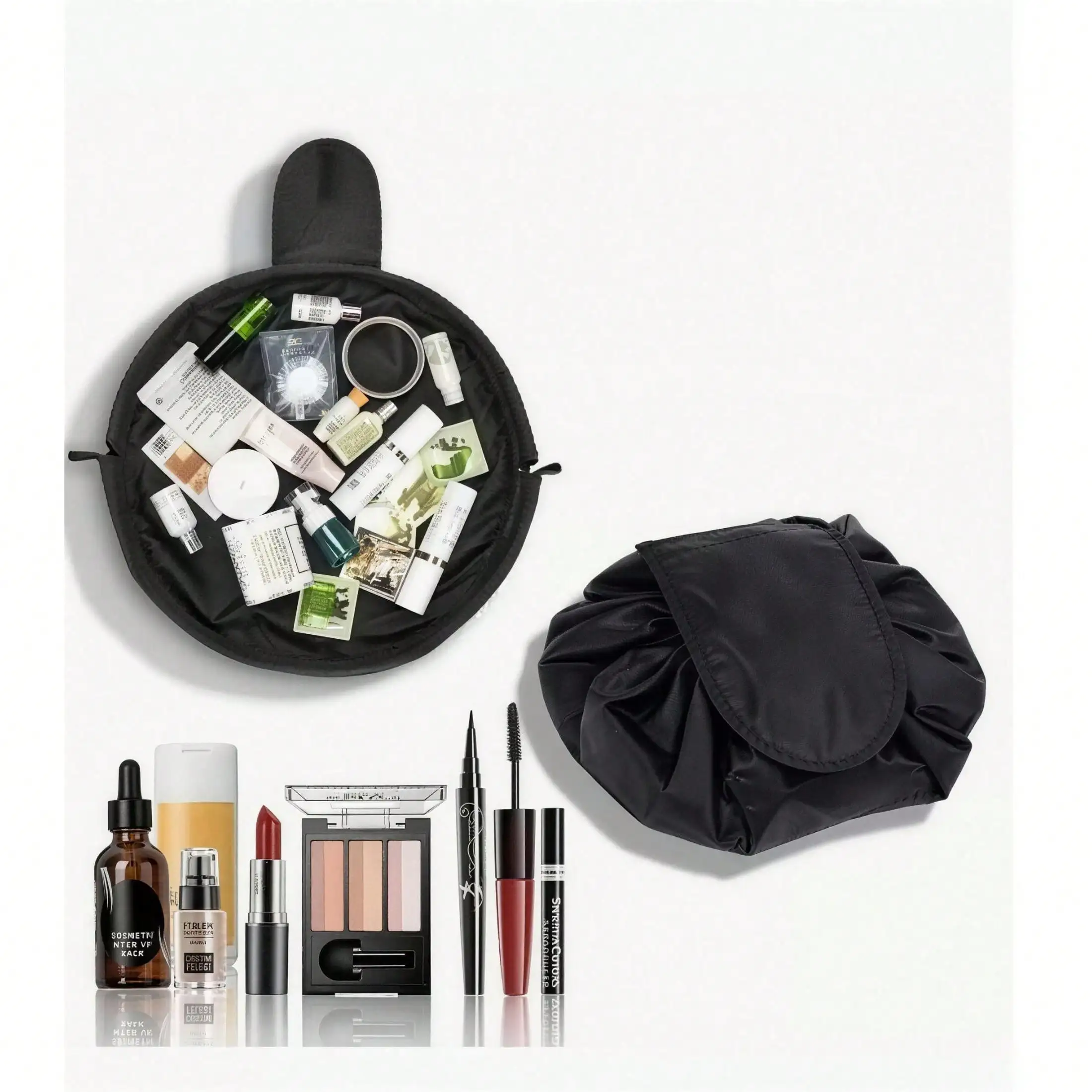 1Pc Drawstring Travel Makeup Bag, Open Flat Cosmetic Pouch, Multipurpose Storage Pouch For Skincare Jewelry Toiletry SG260610162056610744722