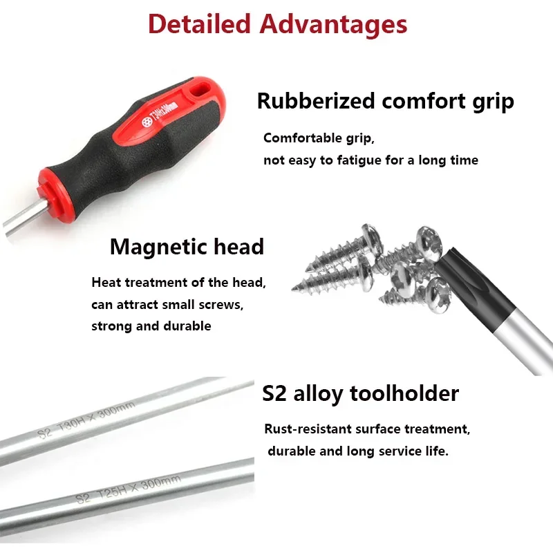 15.7inch Extra Long Torx Magnetic Screwdriver with Hole S2 Steel T15 T20 T25 T27 T30 for Home Automobile Repair Hand Tool