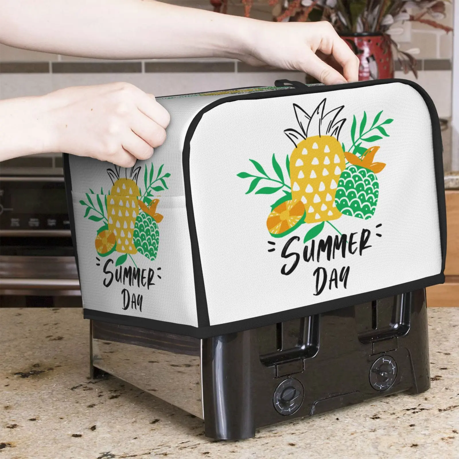 

Graffiti Pineapple Print Home Protective 2/4 Slice Dustproof Bakeware Protector Dust Cover Toaster Cover Kitchen Clean Tools