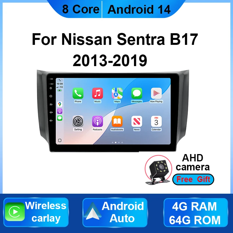 Radio Multimedia para Auto con WiFi 4G para Nissan Sylphy B17 Sentra 12 2013-2019, Android 14, Reproductor de Video, GPS, Navegación, Estéreo, Carplay