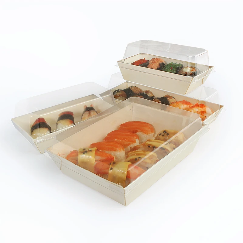 

Snack Container Wooden Box With Plastic Cover Pizza Sandwich Box Fruit Salad Box Burger Cake Tray With Lid Wooden Food Container