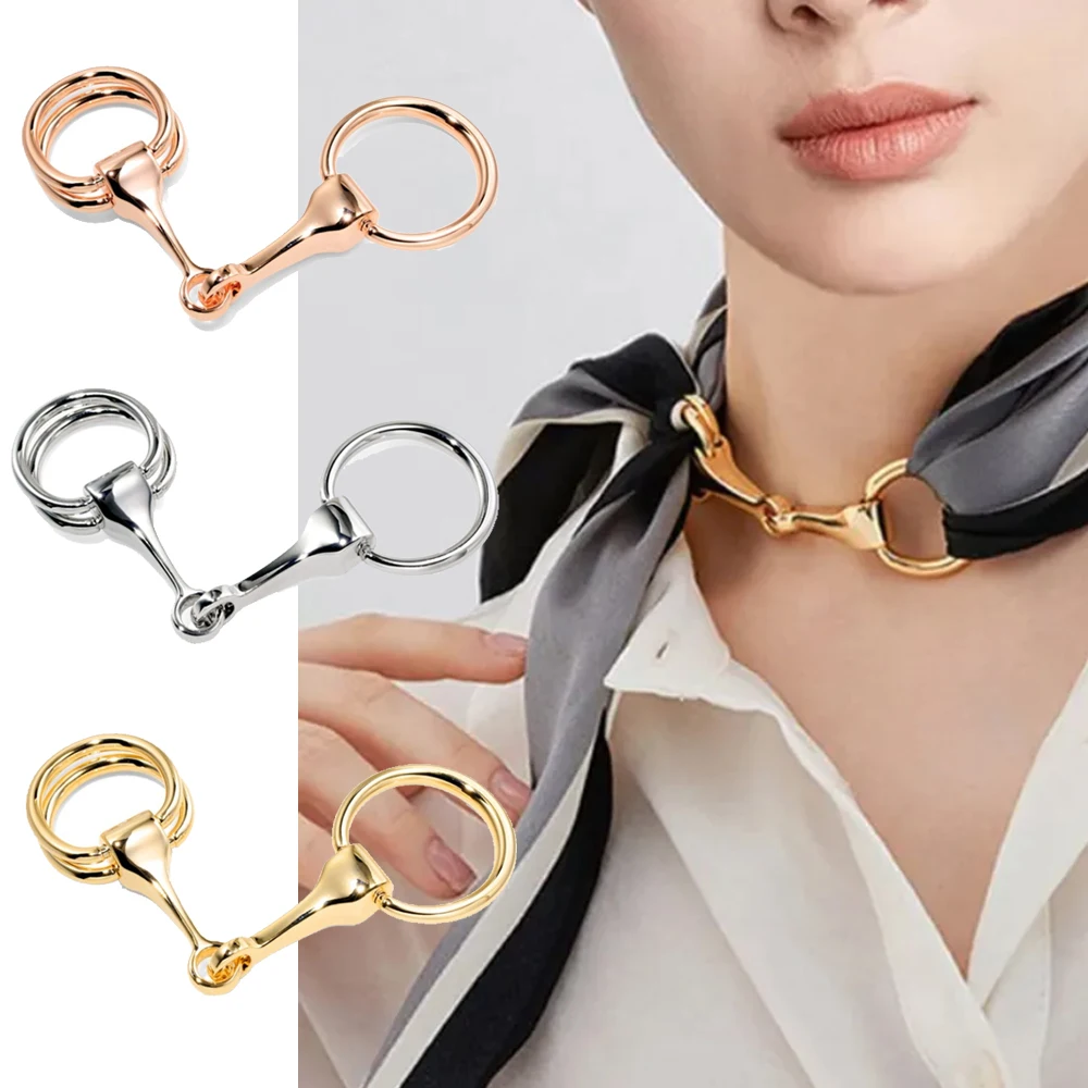 Luxury Metal Shawl Buckle Ring Clip For Women Scarves Fastener Metal Silk Scarves Buckle Brooch Pins Fashion Female Classic Gift