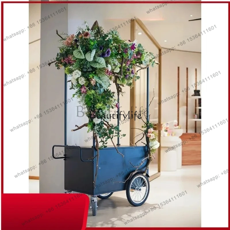 45Iron Art Flower Cart Coffee Dessert Cart Outdoor Market Sales Promotion Display Cart Stall H
