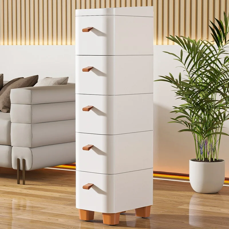 Narrow Multi-layer Drawer Style Storage Cabinet for Kitchen And Bathroom  Organizer Plastic Floor-standing Rectangular Shape