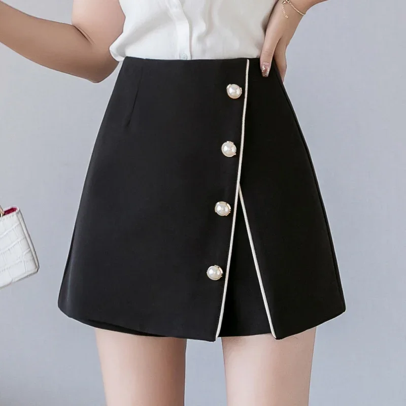 Apricot Irregular Breasted Short Skirts Woman 2024 High Waist Black Office Slim Saia Ladies Falda Skirts Shorts Female L604