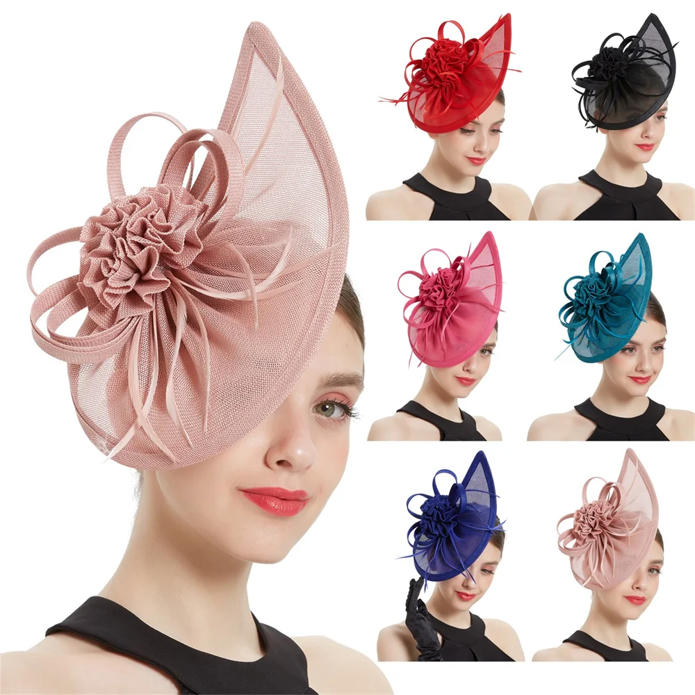 Women Headwear for Wedding Party Flower Mesh Flower Embellishment Strap Fixed Ladies Dinner Dress Small Hat Hair Accessories