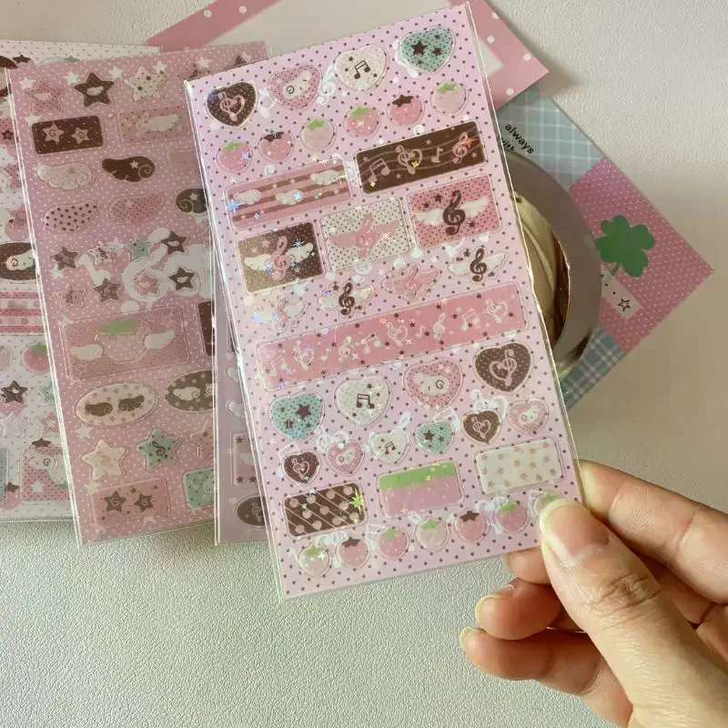 DIY Musical Note Strawberry Glitter Sticker For Phone Camera Handbook Sticker Cute Decoration Sticker Girls Gift