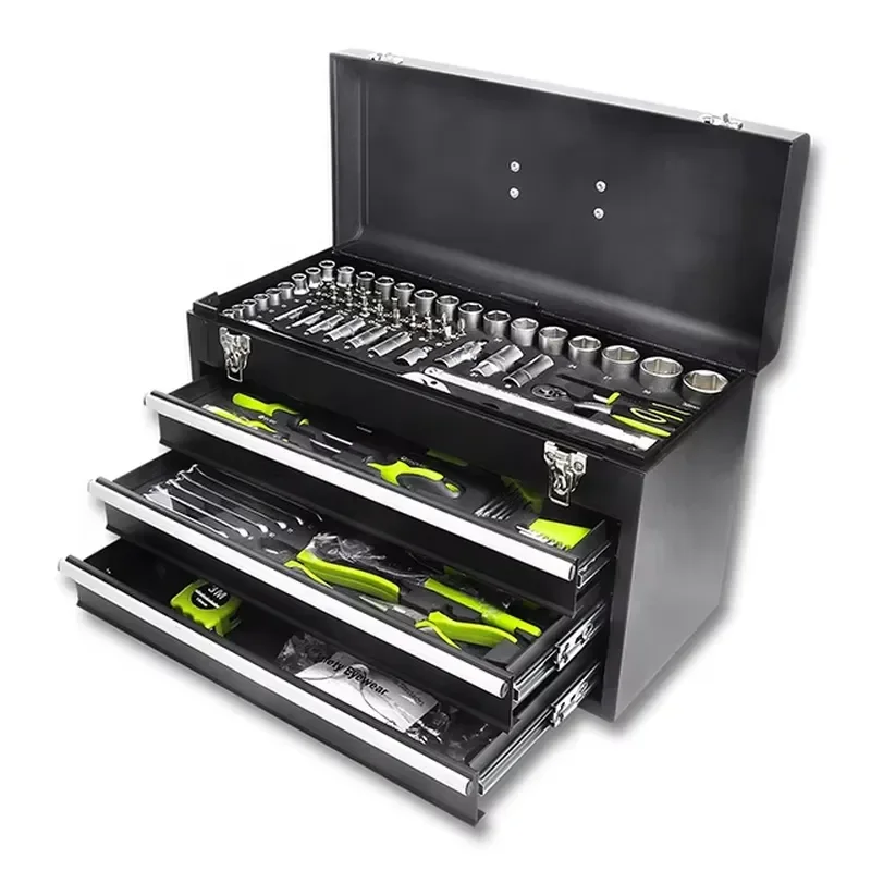 119 Piece Portable Tool Box Four Layer Storage Case Heavy Duty Plastic Organizer Kit for Home Garage Workshop Repair Tools