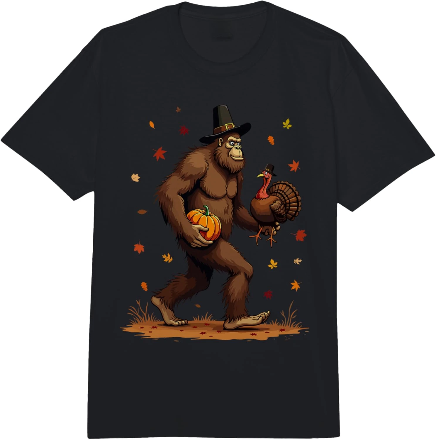 تي شيرت Bigfoot Turkey Thanksgiving للأطفال الصغار والأولاد والأطفال والرجال Sasquatch بألوان مريحة للبالغين ثقيل الوزن #1