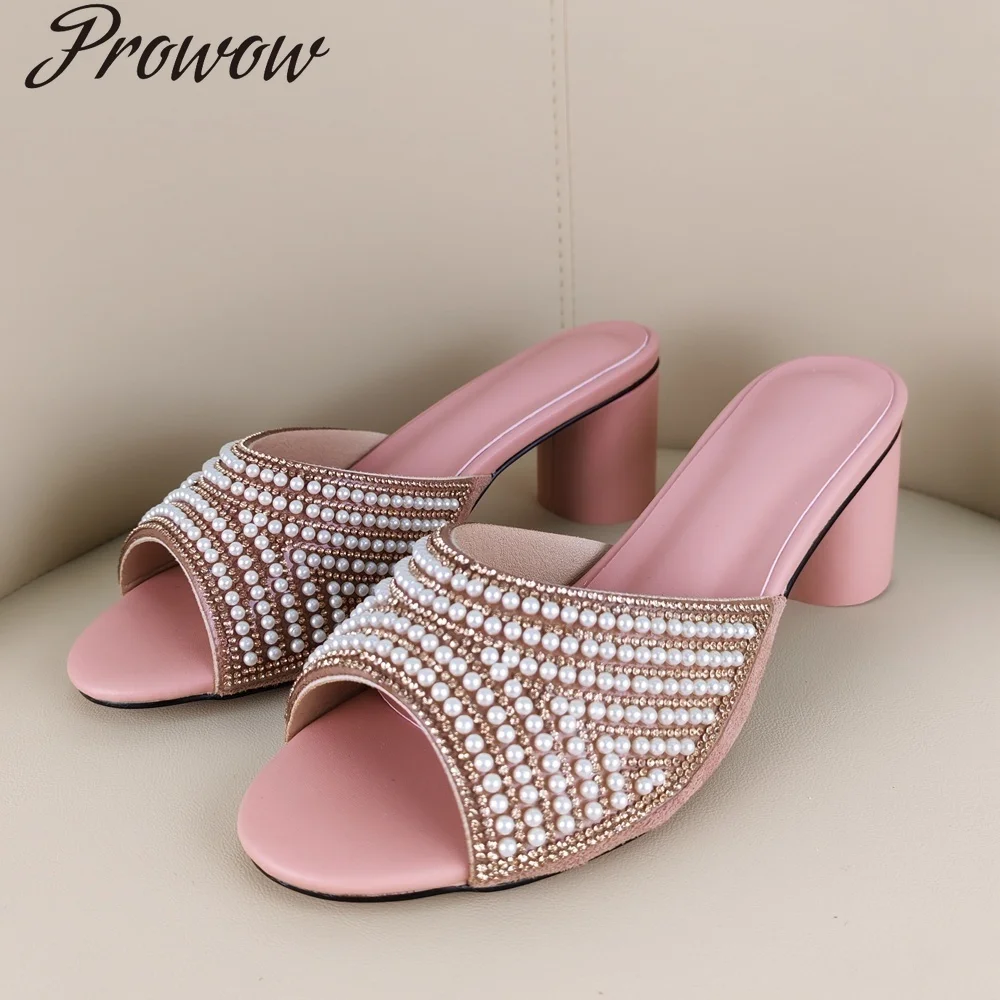 

Модные тапочки на толстом каблуке с жемчугом, женская обувь Zapatos Mujer