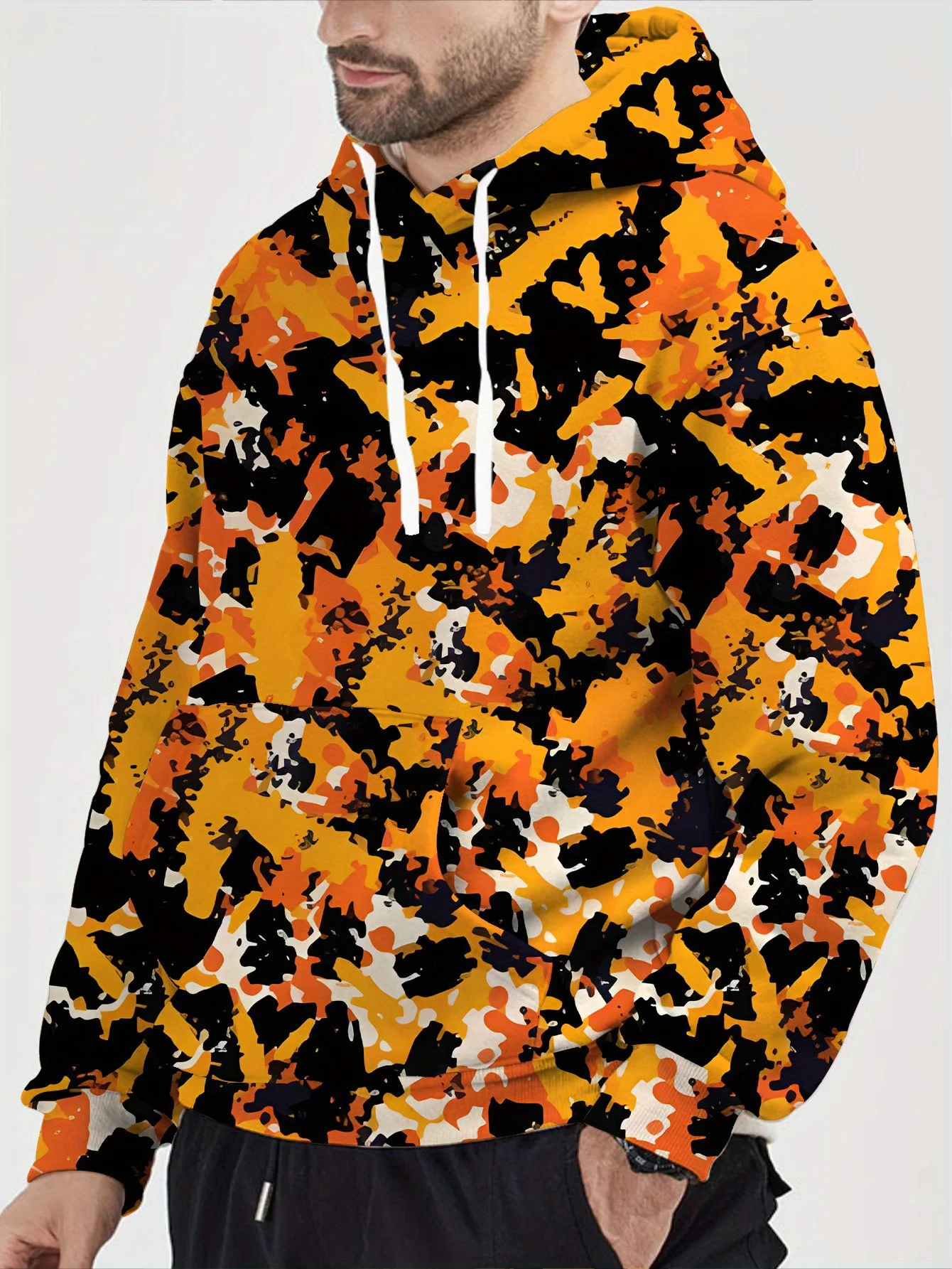 New model: men’s hooded long-sleeve loose-fitting casual printed basic sweatshirt. Perfect for young people in spring, summer, a