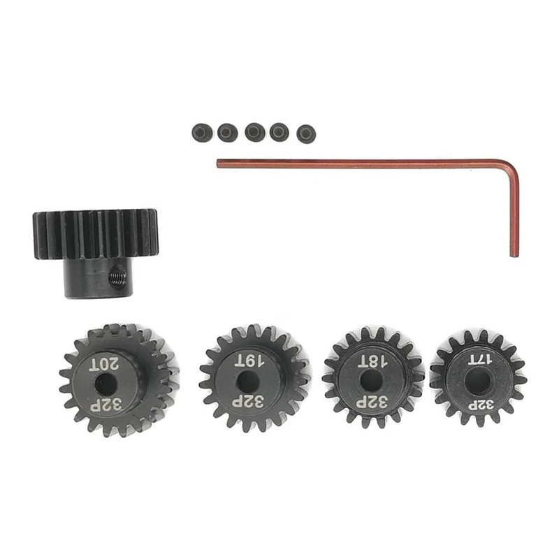 32P Hardened Pinion Gear Set 1/8 Inch Hole 17T 18T 19T 20T 21T With Hex Key (Compatible With 0.8 Metric Pitch)