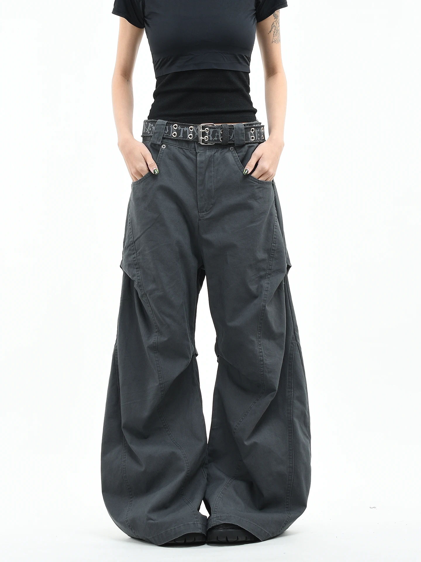 

OV Original American Waed Work Pants Men Women Loose Wide Leg Pleated Long Trousers Casual Pants Trendy Cotton Cargo Trousers