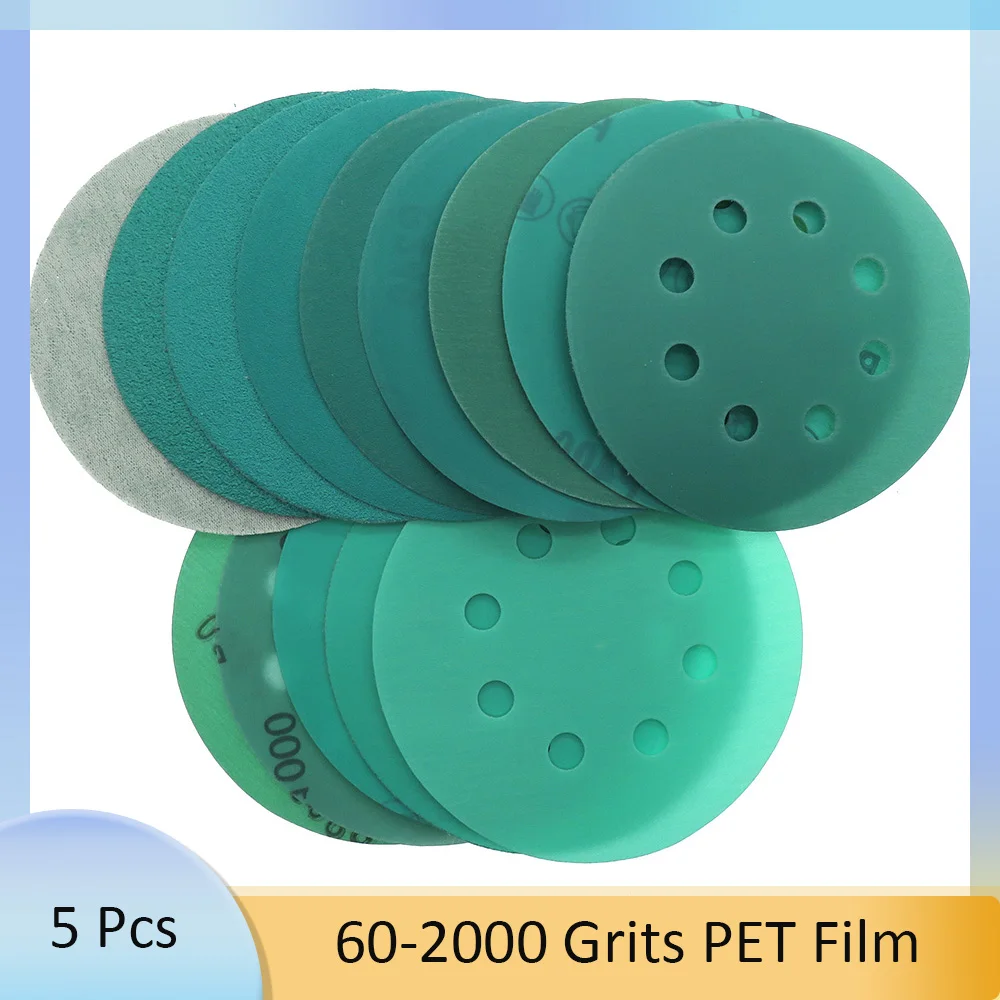 

5Pcs 5 Inch 125MM 8 Holes Sandpaper 60 to 2000 Grits Hook and Loop Polyester Film Sanding Disc Abrasive Polishing Tools