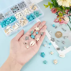 Turquoise Starfish Mermaid Turtle Charms Beads Kit 292pcs Summer Beach Beads Charms Alloy Sea Pendants for DIY Jewelry Making