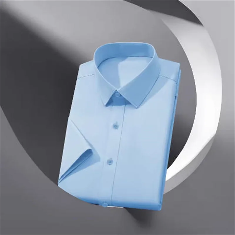 

Мужские деловые рубашки, повседневные однотонные рубашки с коротким рукавом для лета, базовые модные рубашки, не требующие глажки, мягкие, удобные, универсальные мужские топы