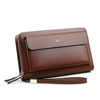 WiliamPOLO Business Genuine Leather Wallet Long Double Zipper Wrist Men Phone Purses Cowhide High Capacity Handbag