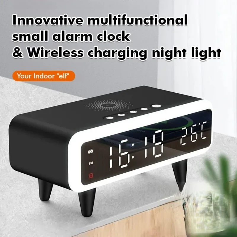 Desktop intelligent multifunction night light clock wireless charging wake up digital display clock