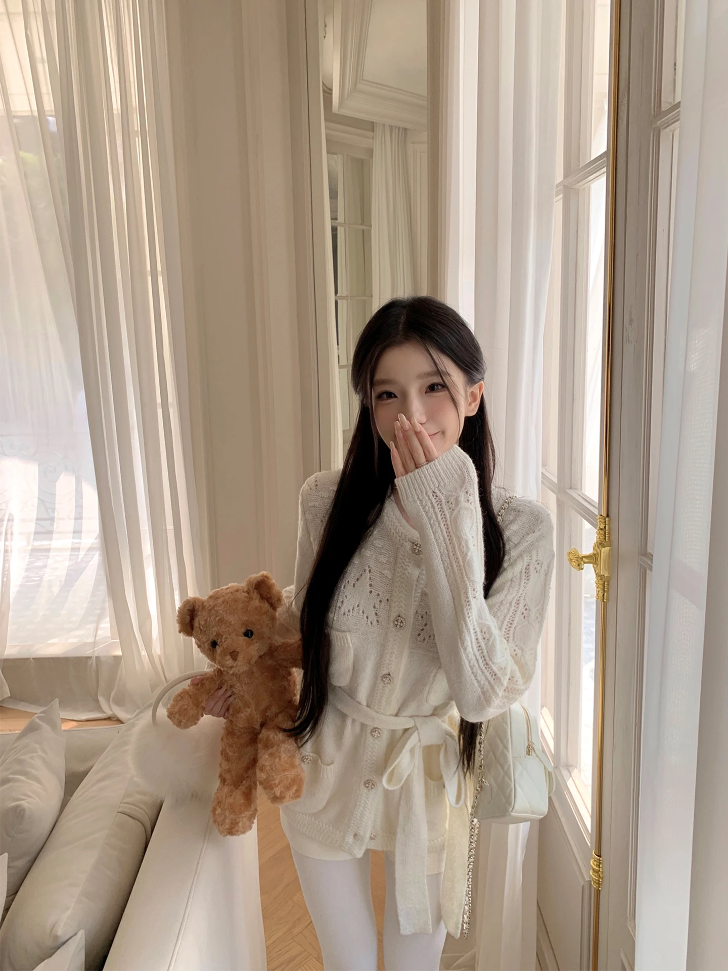 

YYW Classic Woolen Knitted Cardigan Slimming Waist Design Ele Sle Women's ort Outerwear Faion Winter Collection