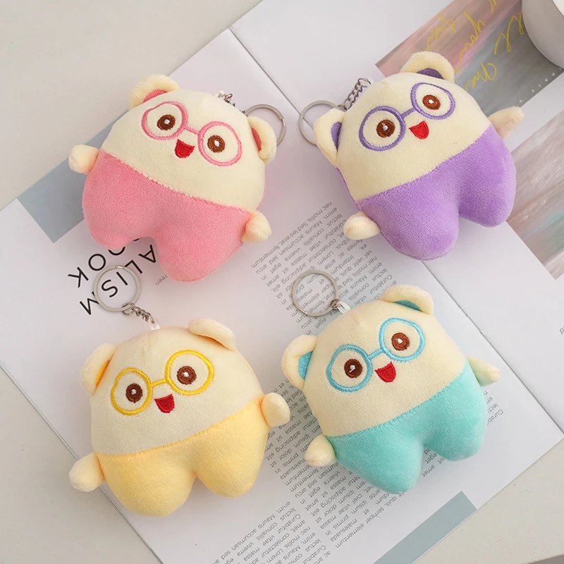 10CM New Glasses Bear Doll Plush Toy Keychain With Glasses Bear Plush Doll Charm Children's Small Gift Doll