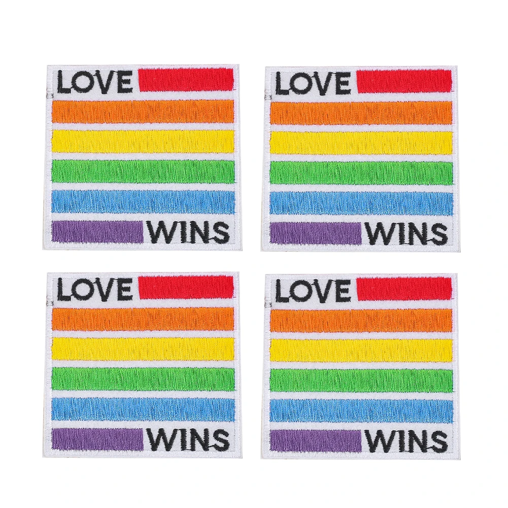 

2PCS LOVE WINS Embroidered Rainbow Strip Sticker Custom Iron on Transfers for Clothing DIY Sewing Badge Scrapbooking Supplies