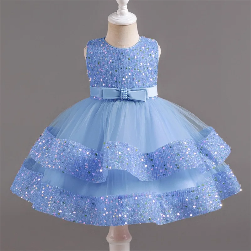 2024 New Sequin Baby Girl Dress Newborn Infant 1st Brithday Princess Tutu Dresses Toddler Girls Wedding Party Prom Baptism Gown