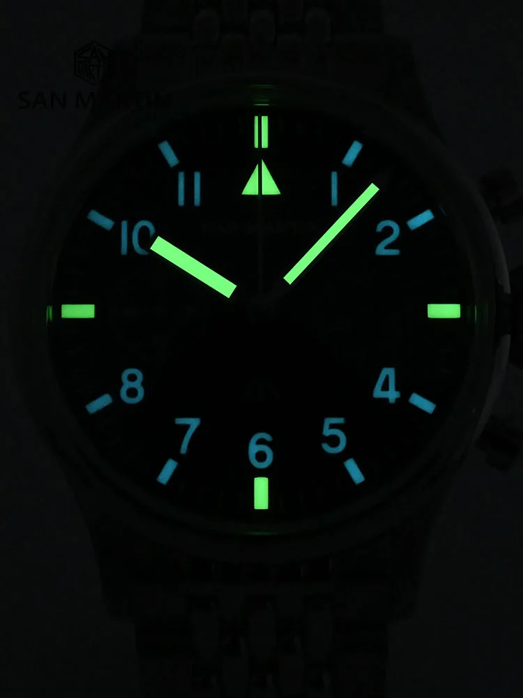 San Martin 38.5mm Mens Chronograph Pilot Watch Luxury ST1901 Manual Mechanical Simple Military Flieger Sapphire 10 ATM Luminous