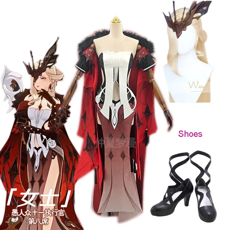 Genshin Impact Datui Executive Officer NPC Cosplay Suit Game Suit Uniform La Signora Outfits Wig Shoes For Women Halloween OA406