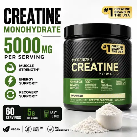 Micronized Creatine Monohydrate Powder 5g Per Serving, Unflavored Pre Workout Energy & Muscle Strength Support, 60 Servings 300g