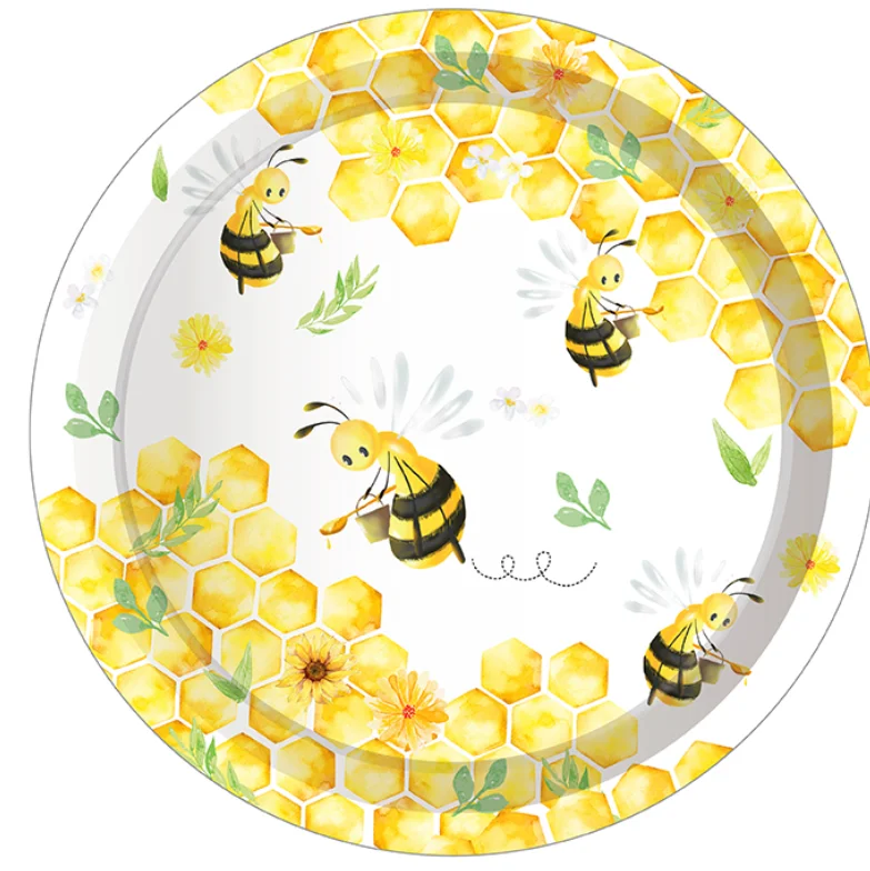 Cartoon Honig Biene Tiere Party Einweg Geschirr Sets Geburtstag Pappteller Tassen Servietten Baby Shower Party Geschirr Dekor – Detail 12