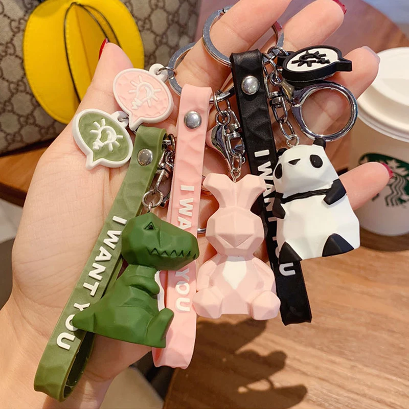 1PC Stereo Dinosaur Keychain Key Ring Panda Koala Keychain Phone Bag Fun Pendant Mobile Phone Keychain Bag Accessories