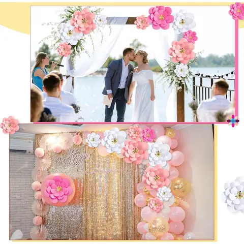 10-set mexikanska pappersblommor dekorationer för vägg DIY Fiesta anslagstavla 3D handgjorda pappersblommor bakgrundsdekoration för 10 best sales Mexikansk dekoration - №8