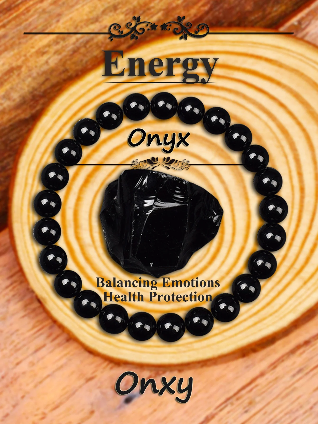 

Handmade Natural Onyx Beads Bracelet for Protection Strength Emotional Balance & Grounding Energy Genuine Crystal Unisex Jewelry