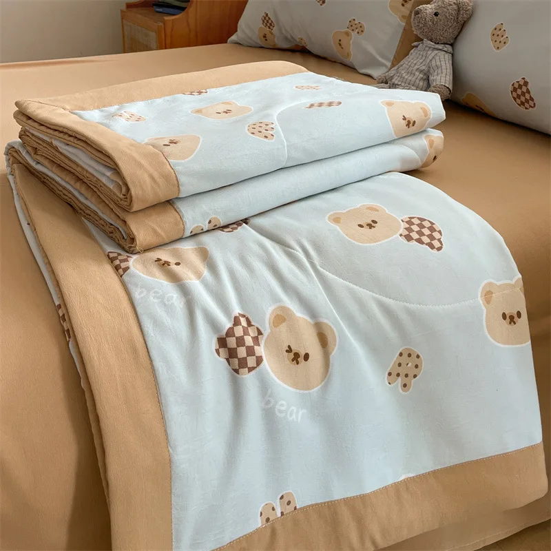 Class A Washed Soybean Fiber Summer Cool Bedding Cotton Linen Air Conditioner Thin Comforter Quilt with Stitching Bedspread