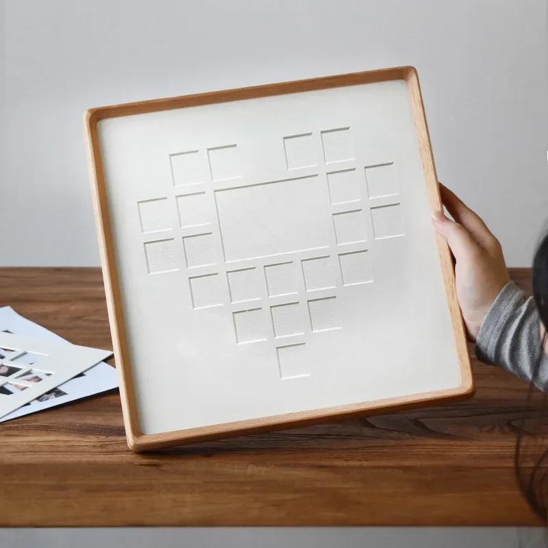 DIY Heart-Shaped Photo Frame Multi-Grid Solid Wood Frame for Couples, Ideal for Home Display Romantic Decorative Frame