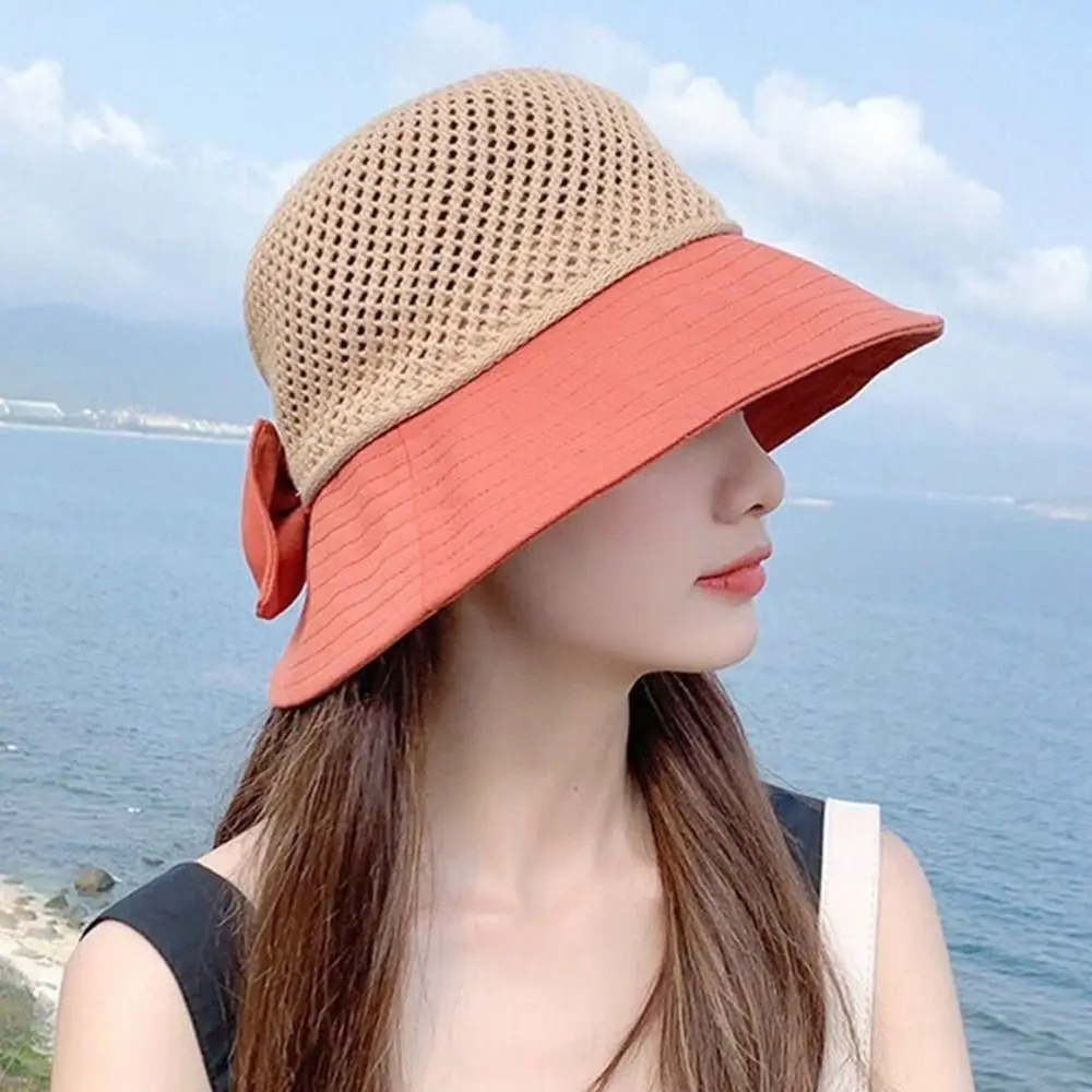 Summer Women Bucket Hat UV Protection Sun Hats Soft Foldable Wide Brim Outdoor Beach Hat Panama Cap Ponytail Cap