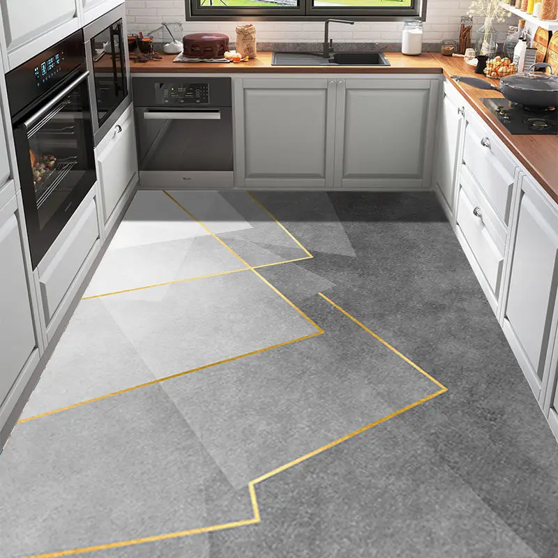 Simple Anti-fouling and Oil-proof Kitchen Mat Home Large Area Wear-resistant Rug Washable Pvc Leather Carpet for Living Room