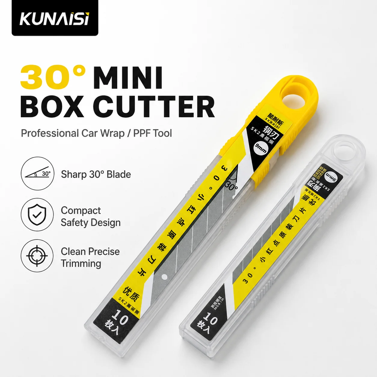 KUNAISI 30 Degree Sharp Craft Knife Replacement Blades, Precision Utility Cutter Blades for Car Film Detailed Cutting Work