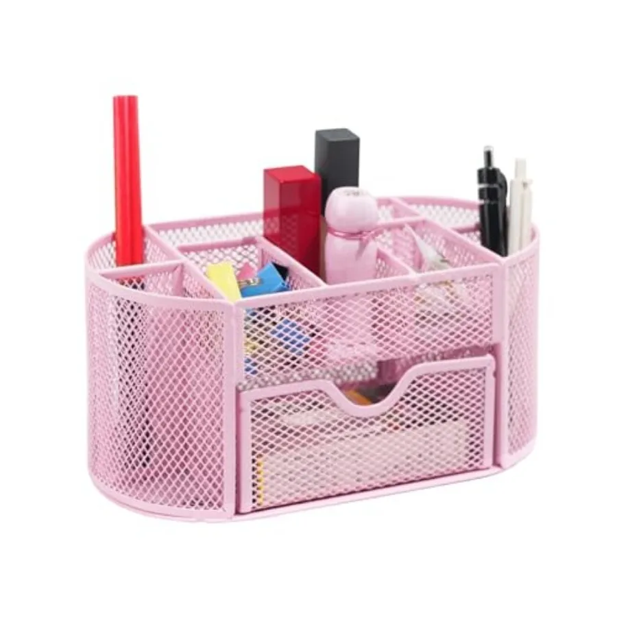 

Desktop Organizer with Pencil Pen Holder and Accessories Offering 8 Compartments and 1 Drawer for Home School and Office. Cherr