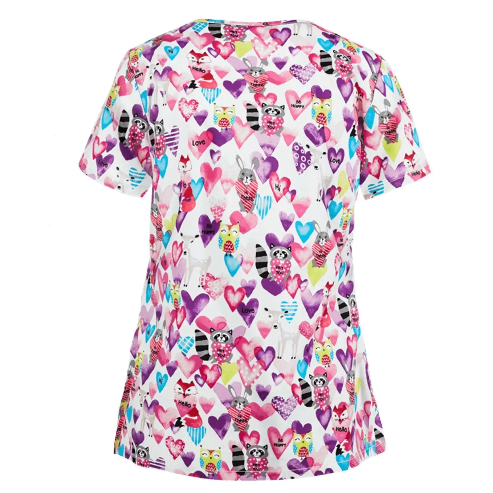 

Women's Scrub Valentines Heart Print Dental Surgical Uniforms Nursing V-Neck Short Sleeve Pocket Top Pet Surgical Uniforms Woman