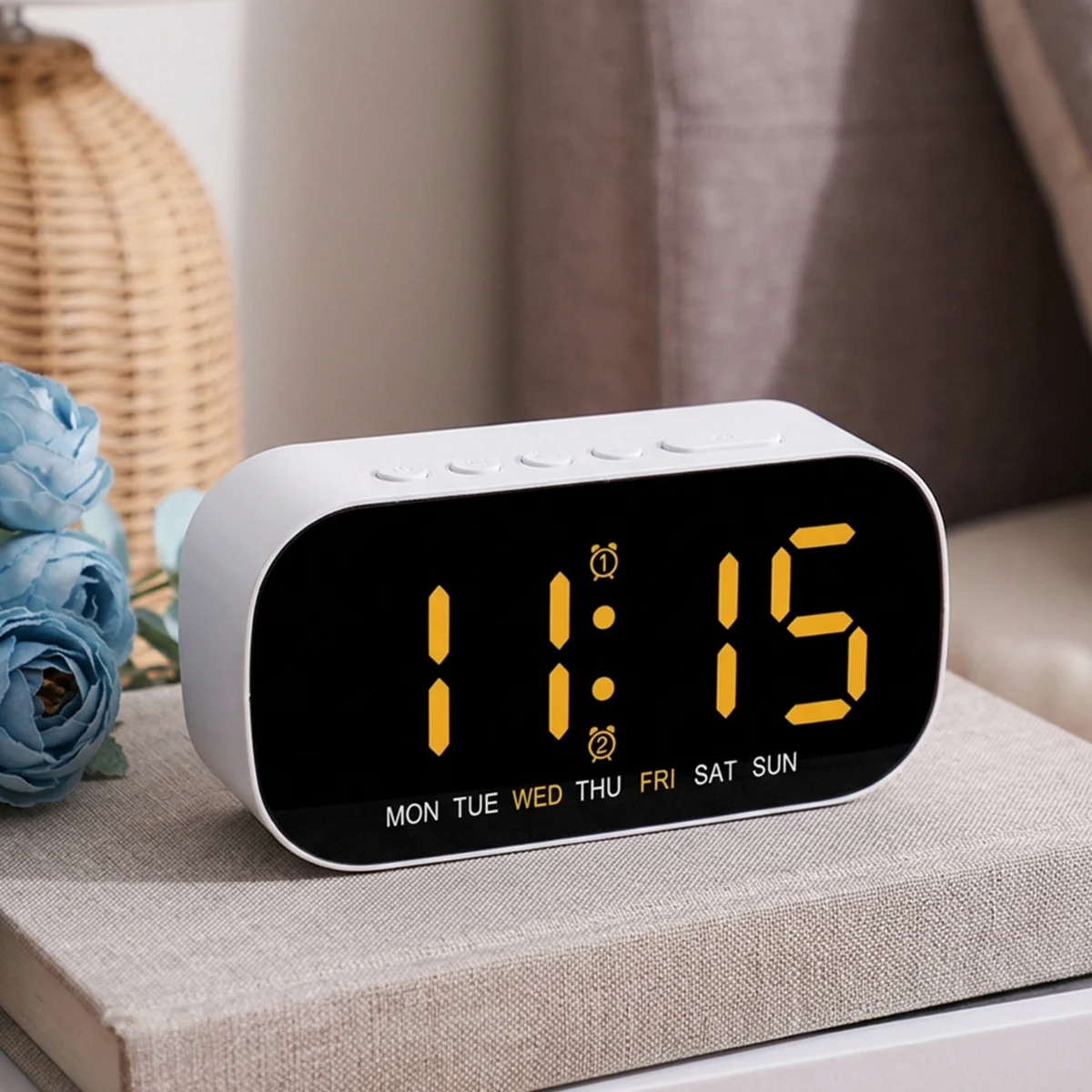 LED Digitaler Wecker USB-Betrieben Temperatur Datum Woche Doppelter Alarm Nachtmodus Schlummerfunktion 5 Helligkeitsstufen 12/24H LED-Uhr – Detail 8