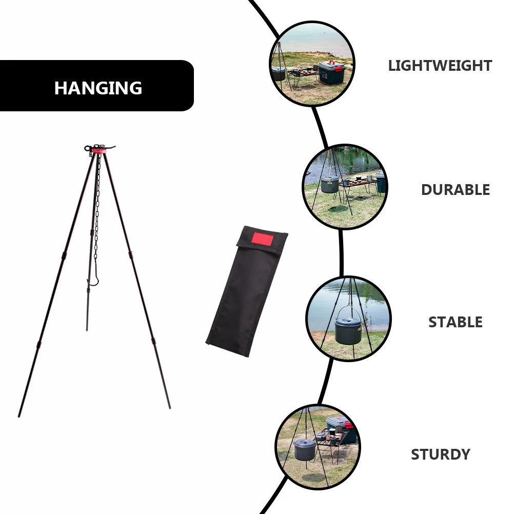 

1Set Lightweight Aluminum Alloy Camping Tripod Hanging Pot Rack Bonfire Bracket Outdoor Cooking Stand for Picnic Bbq