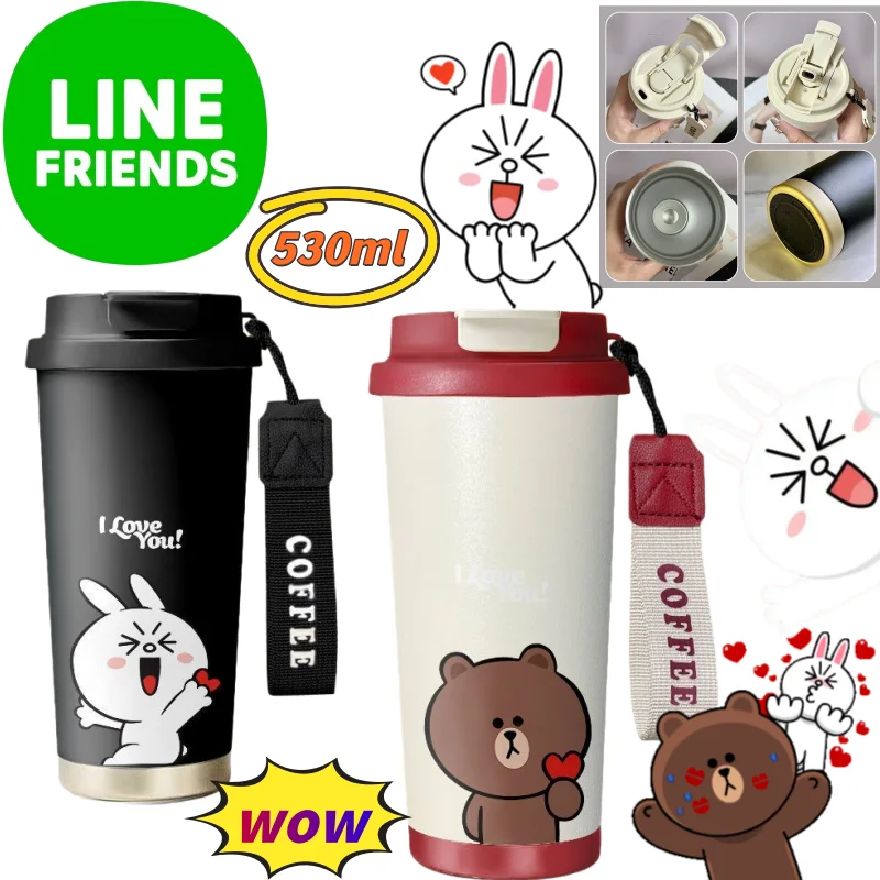 

Line Friends Brown Cony insulated bottle creative high-value anime DIY cartoon print large capacity portable straw straight cup