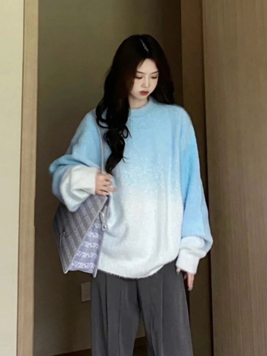 Koreański sweter damski z dzianiny, luźny, w delikatnych kolorach, słodki, elegancki, na jesień i zimę, casualowy, modny płaszcz.