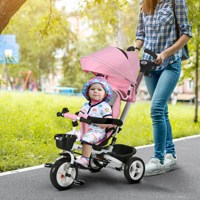 HOMCOM 6 in 1 tricycle with push bar, child tricycle with safety belt, Hood