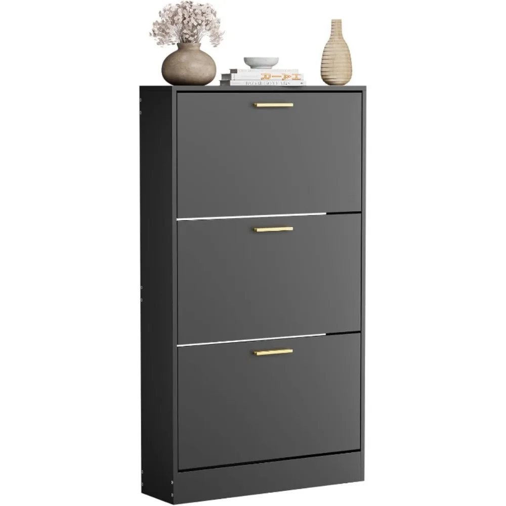 

Shoe Cabinet, Black Shoe Cabinet with 3 Flip Drawer, Hidden Storage Freestanding Rack Cabinet for Entryway, Hallway