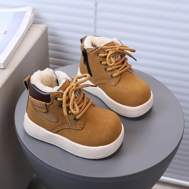 

Size 21-30 New Chelsea Fashion Warm Plush Girl for Children's Snow Boots Child Girl Winter Leather Shoes Kid Winter Hairy Boots